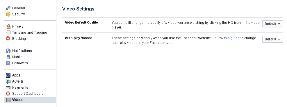 Facebook Video Settings