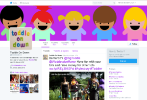 This image shows the Twitter feed of Toddle on Down who regularly use the #toddler and a hashtag for a location making it easy to find events local to you.