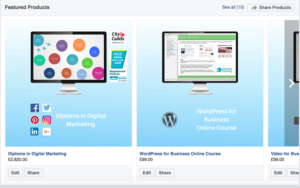 This is how your Facebook Shop featured products will appear on your Facebook Business Page.