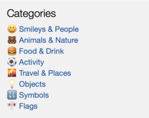 The categories showing emojis in marketing.