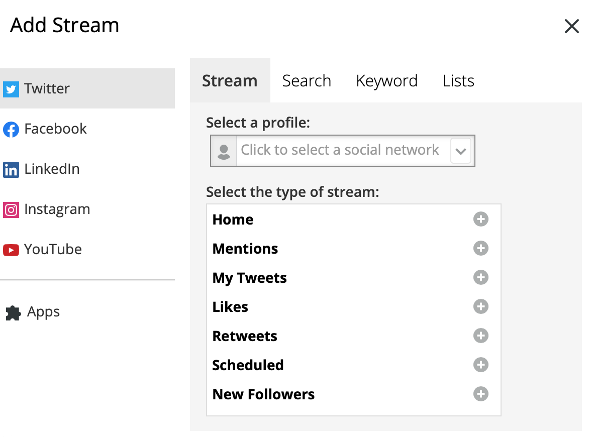 How to add streams to manage Twitter on Hootsuite